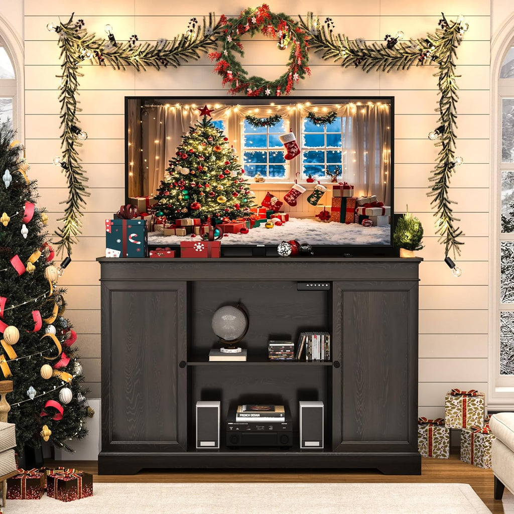 GDLF TV Lift Cabinet, Hidden Motorized Television Lift Cabinet for 55-65" TVs with Storage and Remote Control, Modern Walnut